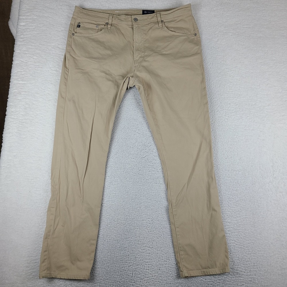 AG Adriano Goldschmied Pants Mens 38x34 Beige Solid Everett Slim Straight ITALY